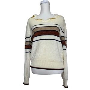 Vintage GAP‎ Striped Collared Sweater Cream Brown Blue Size Medium Preppy